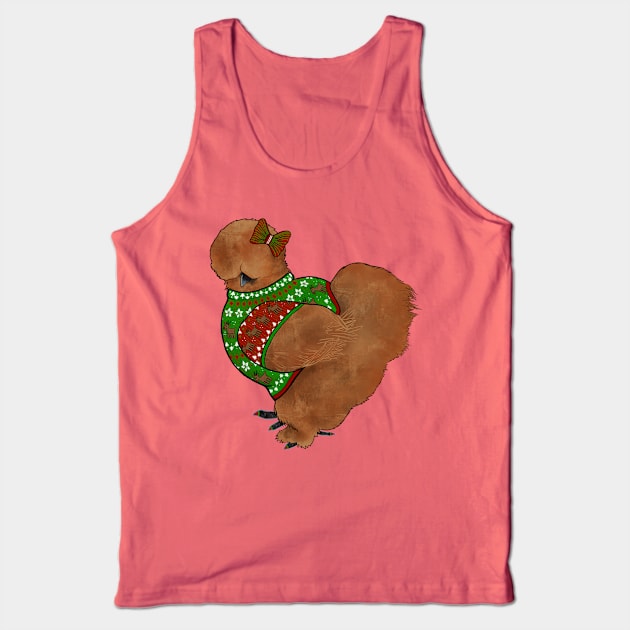 Red Silkie Chicken In An Ugly Christmas Sweater With Bow Tank Top by Ashley D Wilson